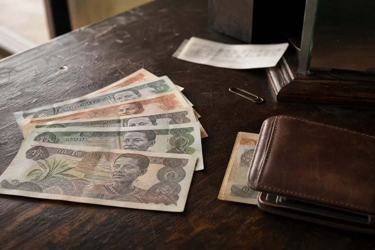 Birr notes and leather wallet on a desk
